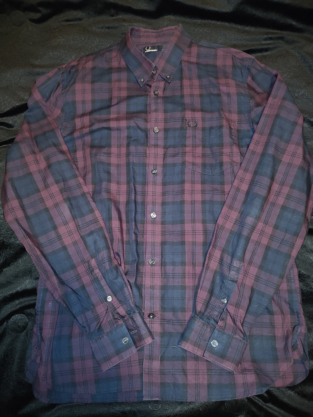 Fred Perry Men's Plaid Button-Down Shirt in Burgundy & Navy